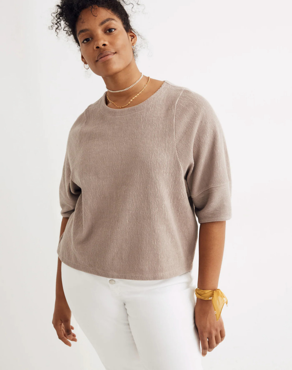 Madewell Top Women's Medium Tan Ottoman Jacquard Button-Back 100% Cotton AN453